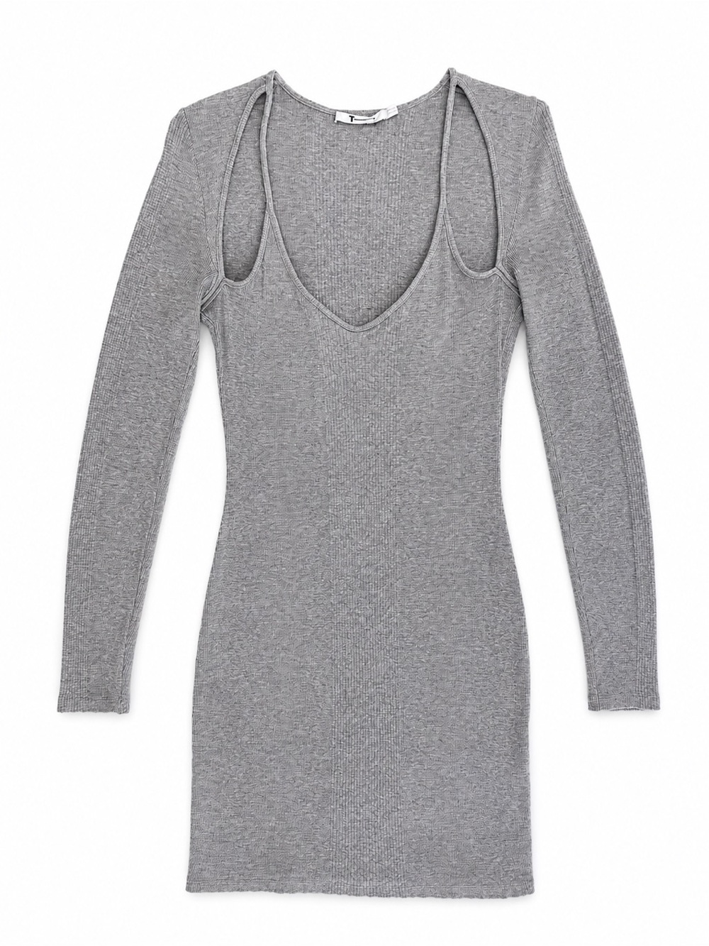 Alexander Wang Gray Ribbed Knit Long Sleeve Mini Dress Size M